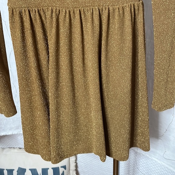 Free People Day & Night Gold Metallic Long Sleeve Babydoll Mini Dress Women’s S - Picture 10 of 12